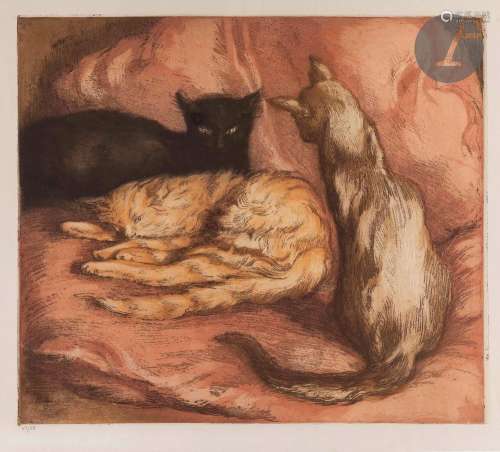Alfredo Müller (1869-1939)Les Trois chats. 1902. Eau-forte, ...