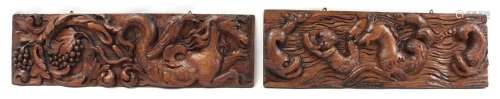 2 carved oak panels