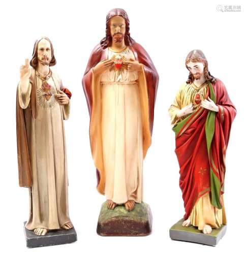 3 plaster Sacred Heart statues