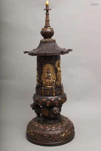 中國清代 銅質鎏金佛塔