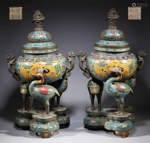清代銅質景泰藍蓋罐