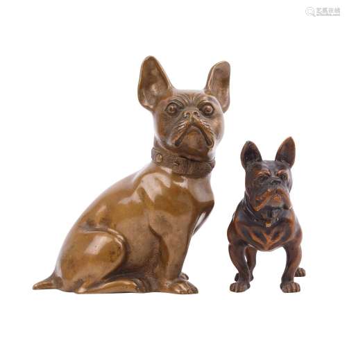 Zwei figürliche Bulldoggen aus Bronze,