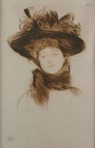 HELLEU Paul César (1859-1927)<br />
Élégante au chapeau<br /...