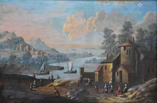 BAETS Marc (1700-1749)<br />
Paysage fluvial avec des promen...