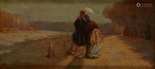 BORRANI Odoardo (1834-1905)<br />
Deux femmes à l'ombrelle s...