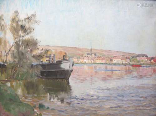 NOZAL Alexandre (1852-1929)<br />
"Paysage à la péniche...