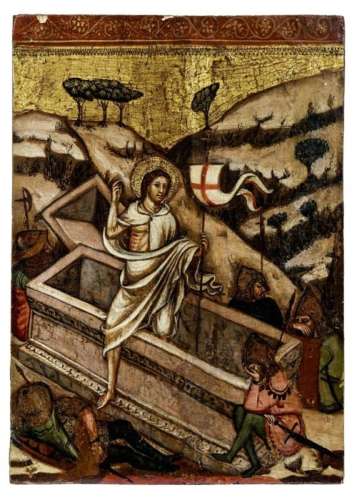 Gotisches Tafelbild mit der Auferstehung Christi, Sienesisch...