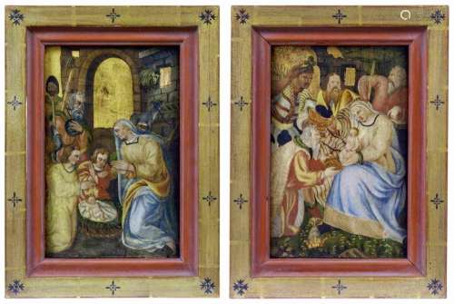 Zwei kleine gotische Tafelbilder mit Anbetungsszenen, Oberit...