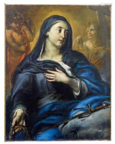 Maria mit den Leidenswerkezeugen Christi zwischen zwei Engel...