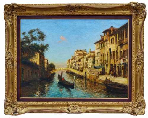 Duprat, Albert Ferdinand: Venezianischer Kanal mit Gondel im...