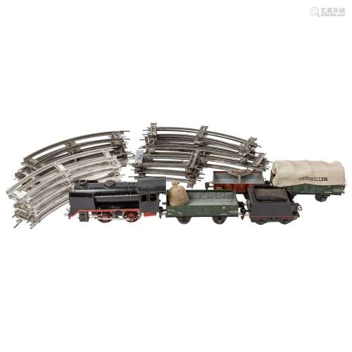 MÄRKLIN Konvolut aus Dampflok, 3 Güterwagen und Gleismateria...