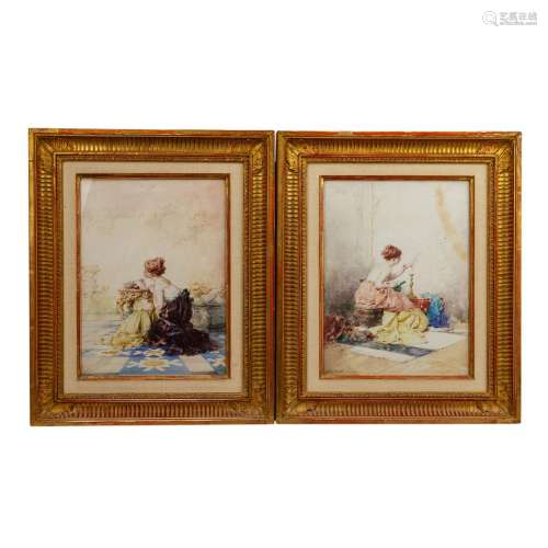 DE BEAUMONT, EDOUARD (1812-1888), Paar Aquarelle "Galan...