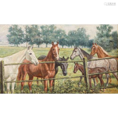SCHOENBECK, R., wohl RICHARD (1840-1919), "Pferde auf d...
