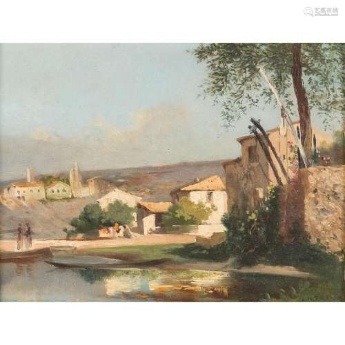 FRÈRE, J. H. (französ. Maler/in 19. Jh.), "Stadtrand am...