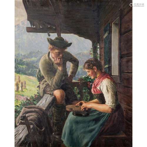 RAU, EMIL (1858-1937) "Junger Jäger und Mädchen mit Zit...