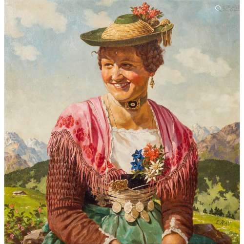 RAU, EMIL (1858-1937) "Portrait einer Bäuerin im Dirndl...