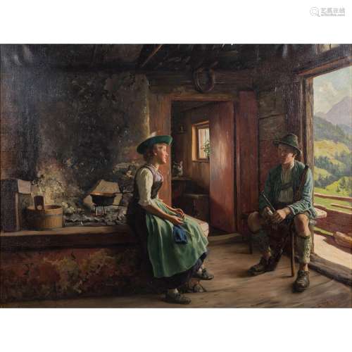 RAU, EMIL (1858-1937) "Rast des Jägers auf der Alm"...