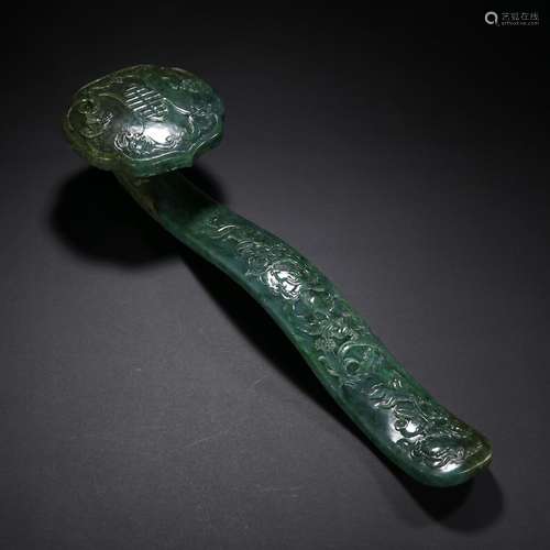 A SPINACH-GREEN JADE 'LONGEVITY' RUYI SCEPTRE