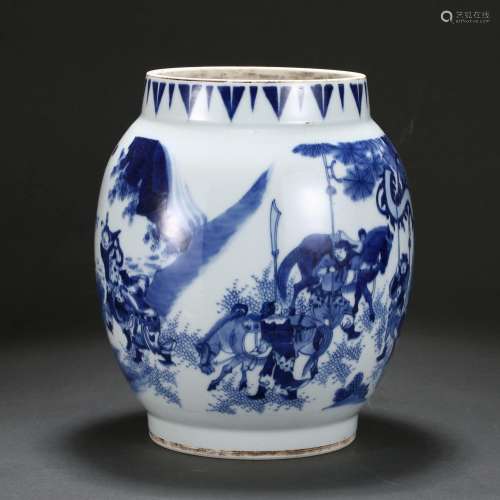 A BLUE AND WHITE 'FIGURES' JAR