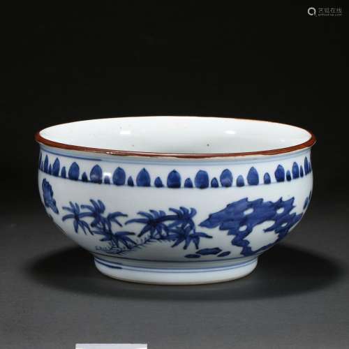 A BLUE AND WHITE 'FIGURES' BOWL