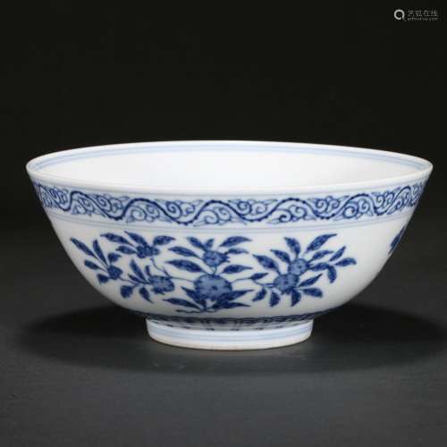 A BLUE AND WHITE 'FRUITS' BOWL