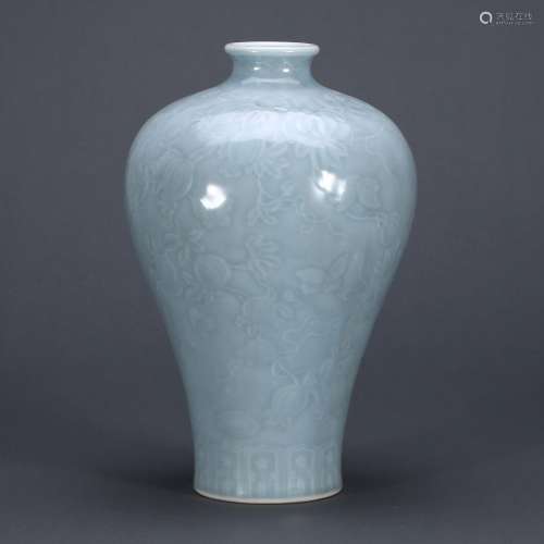 A SKY-BLUE GLAZED FLORAL MEIPING VASE