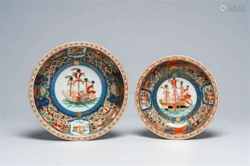 Two Japanese Imari 'Black Ship' bowls, Meiji, 19th/20th C.