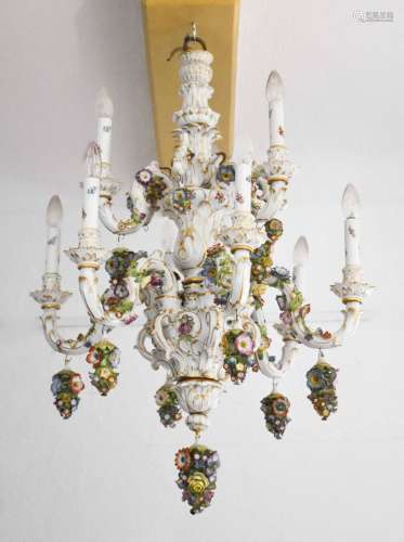 Porcelain chandelier around 1900/20 Plaue Schierholz