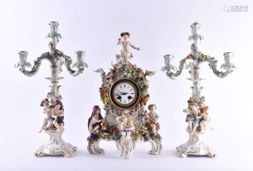 Meissen clock the seasons and pair of candlestick around 186...