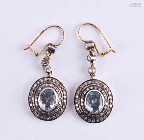 Pair of aquamarine - diamond earrings Russia