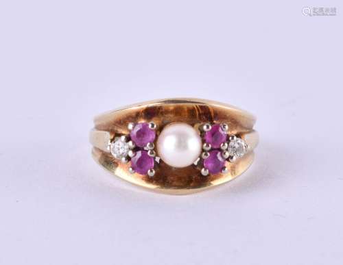 Ruby - diamond ring with pearl