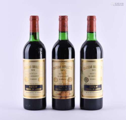 3 bottles of Bordeaux Chateau Brillette 1978