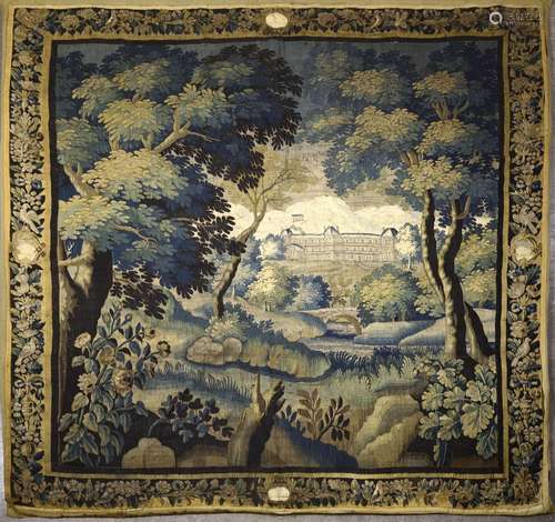 AUBUSSON<br />
Tapisserie verdure à fond de montagnes, châte...