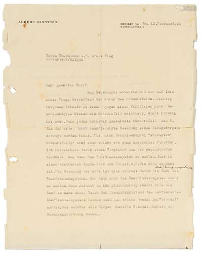 Albert Einstein (Ulm 1879 - Princeton 1955). Letter to capta...