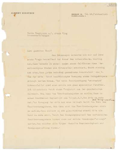 Albert Einstein (Ulm 1879 - Princeton 1955). Letter to capta...