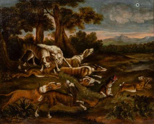 Flemish Master active mid 17th cent. Hare Hunting.