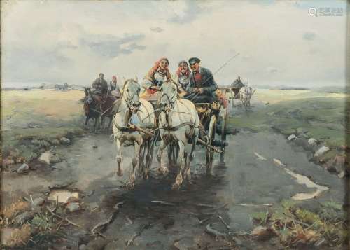 Josef Konarski (1849 - 1918). Merry Company on a Cart.