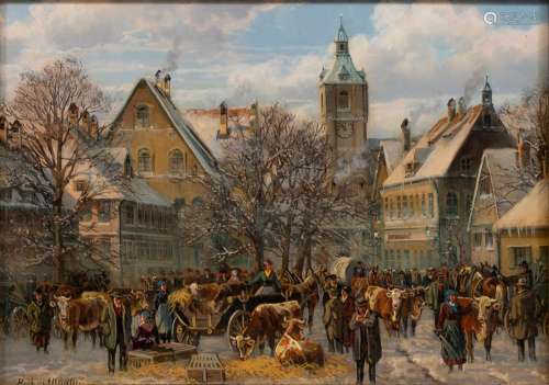Hubert Kaplan (München 1940). Cattle Market in Winter.