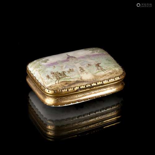 An Enamelled Snuff Box with Hunting Scene.