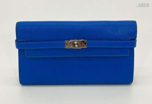 Hermes Bleu Electrique Mysore Leather Kelly Wallet