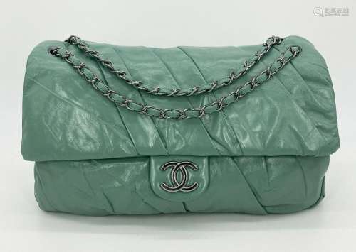 Chanel Teal Pleated Leather Soft Classic Flap Bag