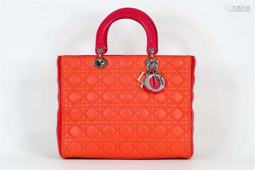 Christian Dior Orange Cannage Leather Lady Dior