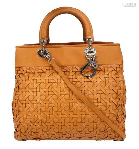 Christian Dior Woven Lambskin Lady Dior Avenue Tote