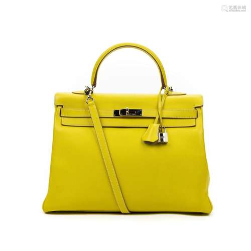 Hermes Lime/Gris Perle Epsom Leather Candy Kelly 35