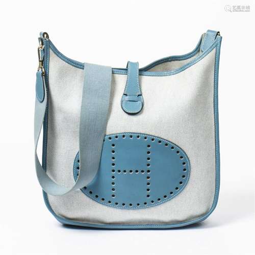 Hermes Toile and Blue Jean Leather Evelyne I GM