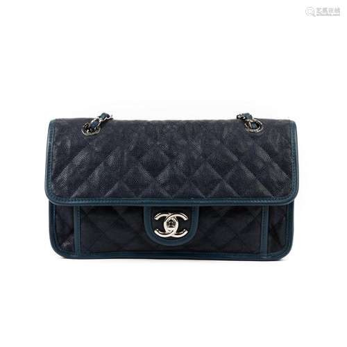 Chanel Blue Caviar Leather Classic Flap Shoulder Bag