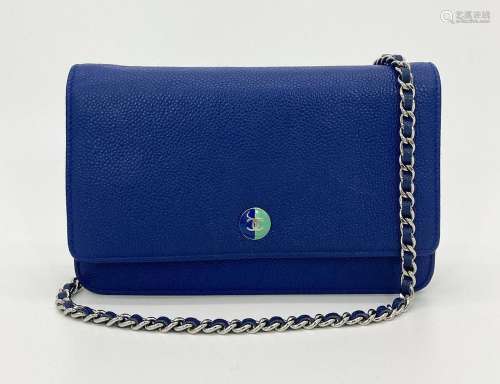 Chanel Rare Blue Caviar Leather Wallet on Chain