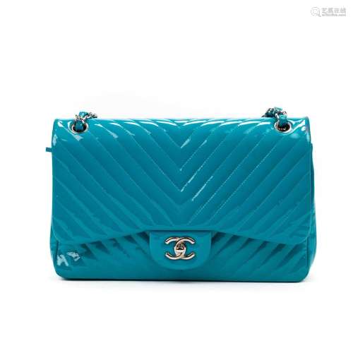 Chanel Teal Patent Leather Jumbo Classic Double Flap