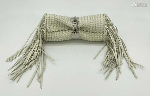 Balenciaga White Leather Tresse Fringe Clutch