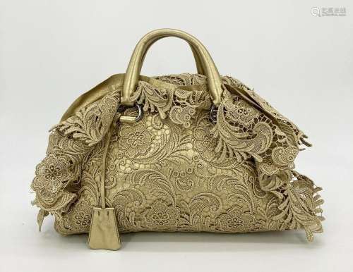 Prada Gold Leather and Lace Pizzo Bag